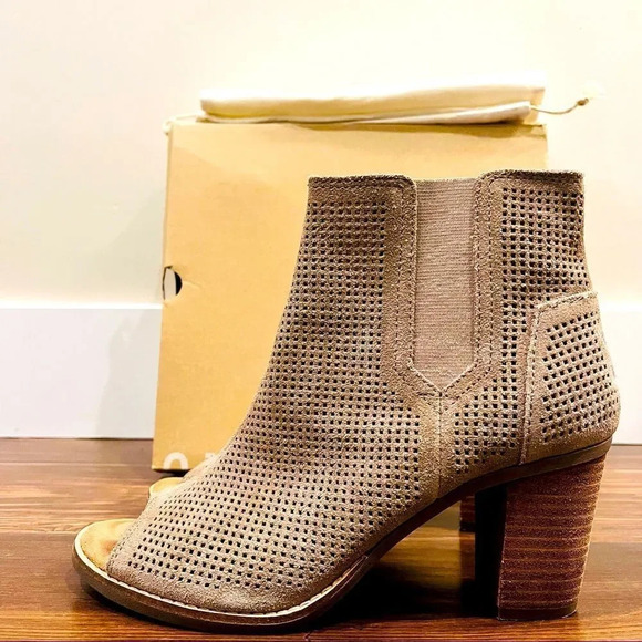 Toms Majorca Peep Toe Stucco Suede Perforated Bootie - Picture 2 of 8